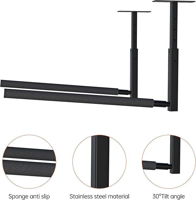 Adjustable Ladder Ceiling Rack, Kayak Overhead Garage Storage Rack, Garage Ceiling Storage for Kayak, Ladder, Surfboard, Snowboar Overhead Hanger, Holds 150 lbs, Black