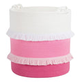 CherryNow Extra Large Woven Storage Baskets – 16'' x 17'' Cotton Rope Decorative Pink Hamper for Nursery, Toys, Blankets, and Laundry, Cute Tassel Nursery Décor for Baby & Girl