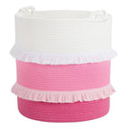 CherryNow Extra Large Woven Storage Baskets – 16'' x 17'' Cotton Rope Decorative Pink Hamper for Nursery, Toys, Blankets, and Laundry, Cute Tassel Nursery Décor for Baby & Girl