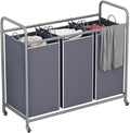 3-Bag Laundry Sorter Cart with Rolling Lockable Wheels, Removable Bags, 32.68 x 15.75 x 33.46 in, Black, Beige and Grey (Grey)