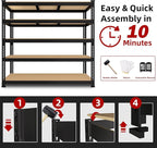6 Packs 48" W x 24" D x 72" H Adjustable Garage Storage Shelves - 5-Shelf Heavy Duty Shelving Unit, Metal Utility Storage Organizer Racks for Warehouse Pantry Closet Kitchen, Black