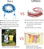 1 Pack Portable Clothesline with 12 Clothespins, Windproof Travel Clothesline Stretchy Retractable Elastic Laundry Clothes Line for Backyard, Vacation Hotel, Balcony Clothes Drying Line
