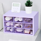 Desk Storage Organizer with 9 Drawers, Clear Plastic Storage Cabinet, Stackable Desk Storage Box for Makeup Office Craft Hardware Art Supplies,9.8x6.3x5.9inch(Purple)
