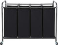 STO STO Laundry Sorter 4 Section, 4 Bag Clothes Hamper, Rolling Laundry Cart Basket with Heavy Duty Lockable Wheels and Removable Bag for Laundry Room, Bedroom, Closet, Black