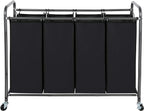 STO STO Laundry Sorter 4 Section, 4 Bag Clothes Hamper, Rolling Laundry Cart Basket with Heavy Duty Lockable Wheels and Removable Bag for Laundry Room, Bedroom, Closet, Black
