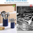 Kyraton Cooking Utensils Holder 2pcs, 360° Rotating Heavy Duty Plastic Kitchen Utensil Holder for Countertop, The Small Utensil Crock for Cutlery Silverware, Tooth Brush, Desk Pencil Pen