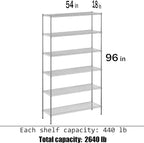 18" Deep x 54" Wide x 96" Height Wire Shelving Kit | 6-Tier | NSF Commercial Storage Rack Unit