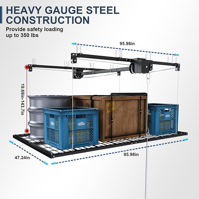 Garage Storage Lift,Overhead Garage Storage Rack,4x8 FT Ceiling Storage Racks for 10-12 FT, 325LBS Capacity All-Steel Construction with Safety Lock (8 * 4)