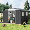 Heavy-Duty Outdoor Garden Shed with Aluminum Alloy Frame, Hinged Door, and Stable Foundation for Secure Storage (10x8 Feet Grey with 4 Transparent Window)