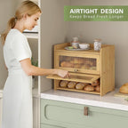 Large Bread Box for Kitchen Countertop Wooden Double Layer Breadbox Organizer with Window Vintage Farmhouse Bread Storage Container for Homemade Bread (Natural Bamboo)