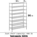 21" Deep x 54" Wide x 86" Height Wire Shelving Kit | 8-Tier | NSF Commercial Storage Rack Unit