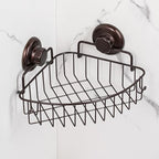 Suction Cup Corner Shower Caddy - 304 Stainless Steel Shower Shelf - Adhesive 3M Stick Discs Included - Bathroom Caddy with Hooks - No Drilling Bathtub Storage Organizer (Bronze)