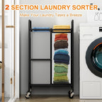 Heavy Duty Rolling Laundry Sorter Cart, 2 Removable 40L Polyester Bags, Lockable Wheels, 50×40×83cm, Space-Saving Organizer for Laundry Room Bathroom Home