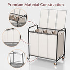 3-Compartment Laundry Cart with Lockable Wheels & Lid 180L Large Wheeled Laundry Basket Heavy-Duty Sorting Organizer for Laundry Room (White)
