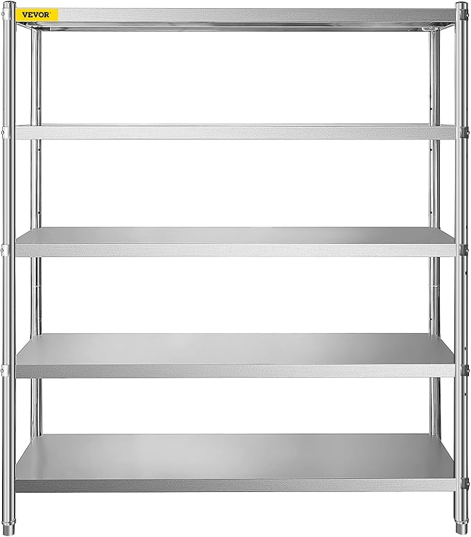 VEVOR Storage Shelf, 5-Tier Storage Shelving Unit, Stainless Steel Garage Shelf, Heavy Duty Storage Shelving, 1650 Lbs Total Capacity with Adjustable Height