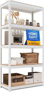 HOMEDANT House 5 Tier Heavy Duty Garage Shelving Adjustable Metal Rack Storage Shelves Standing Shelf Unit Organizers Pantry Closet Office (1, White, 36.2" W x 16.2" D)
