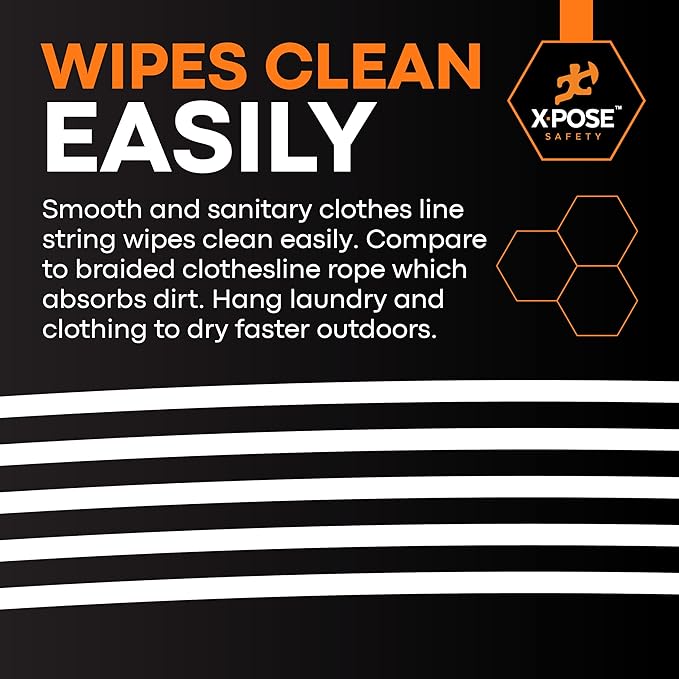 Plastic Clothesline - 50' Plastic Clothes Line - White Outdoor Weather Resistant - Synthetic Cord for Hanging and Drying Clothing & Laundry - Plastic Rope Clothes Line String for Pulley 6 Pack
