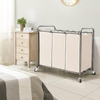 STO STO Laundry Sorter 3 Section, 3 Bag Clothes Hamper, Rolling Laundry Cart Basket with Heavy Duty Lockable Wheels and Removable Bag for Laundry Room, Bedroom, Closet, Beige
