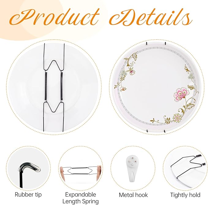 Bilillo 15 pcs Plate Hangers for The Wall, 8/10/12 Inch Invisible Plates Hangers, Stainless Steel Plate Wall Holders for Display Various Sizes with Hooks for Decorative (Black)