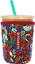 Reusable Neoprene Insulator Sleeve for Iced Coffee & Cold Soda, Coffee Sleeves for Iced & Hot Drinks, Cold Beverage Cooler Compatible with Starbucks, Dunkin (Tropical Flower, Small: 16-18oz)