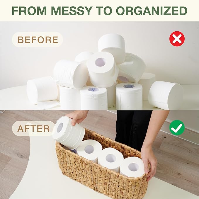 Toilet Paper Storage Basket, Toilet Paper Holder with Storage for Up to 8 Rolls, Coastal Bathroom Decor, Rattan Bathroom Accessories
