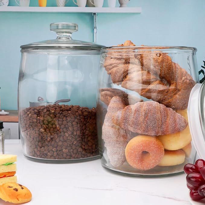 1 Gallon glass jars, Cookie Jar & Candy Jar with Lid, Large Food Storage Container,glass jar with lid for Buffet, Coffee & Flour, Laundry Room Storage & Pantry 2pcs