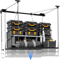FLEXIMOUNTS Overhead Garage Storage Rack, 4x4 Ft Heavy-Duty Garage Ceiling Storage Racks, Adjustable Organization System with 71'' L Axle, 350lbs Weight Capacity, Carbon Black