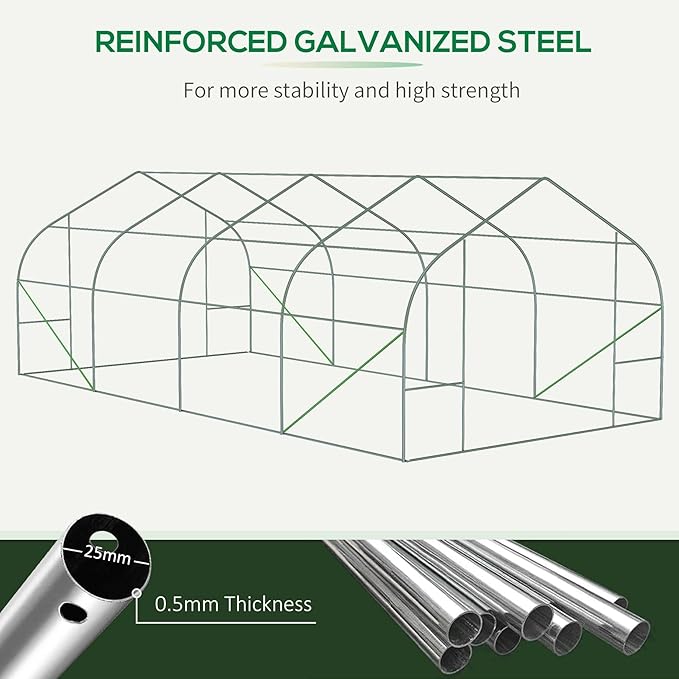 20' X 10' 7' Gardening Hot House, Steel Frame, Zippered Mesh Door, Enhance Plant Care, White Large Walk-in Tunnel Greenhouse, 20'x10'x7', Galvanized 8 Windows,