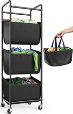 Moforoco Vertical Laundry Sorter 3 Section with Removable Bag, Laundry Hamper with Wheels, 120 L Rolling Laundry Baskets organizer for Bathroom, Apartment, Dorm Room, Black