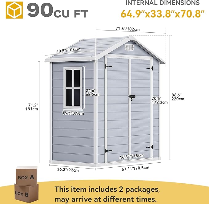 DWVO 6x4 FT Resin Storage Shed with Reinforced Floor, Outdoor Storage Shed with Lockable Door, Window and Vents, Waterproof Plastic Tool Storage for Garden, Backyard, Patio, Lawn