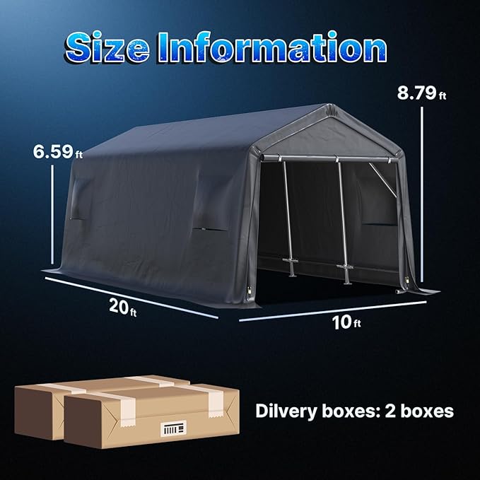 ADVANCE OUTDOOR 10X20 ft Carport Heavy Duty Outdoor Patio Portable Canopy Storage Shelter Shed with 2 Rolled up Zipper Doors & Vents for Snowmobile Garden Tools, Gray