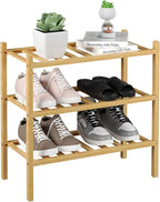 3-Tier Bamboo Small Shoe Rack, Free Standing Wood Shoe Shelf Storage Organizer for Closet Entryway Stackable (Natural)