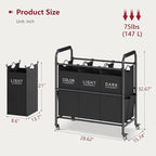 Tajsoon 3 Bag Laundry Sorter Cart, Laundry Hamper Sorter Basket with Heavy Duty Lockable Rolling Wheels for Clothes Storage, Black