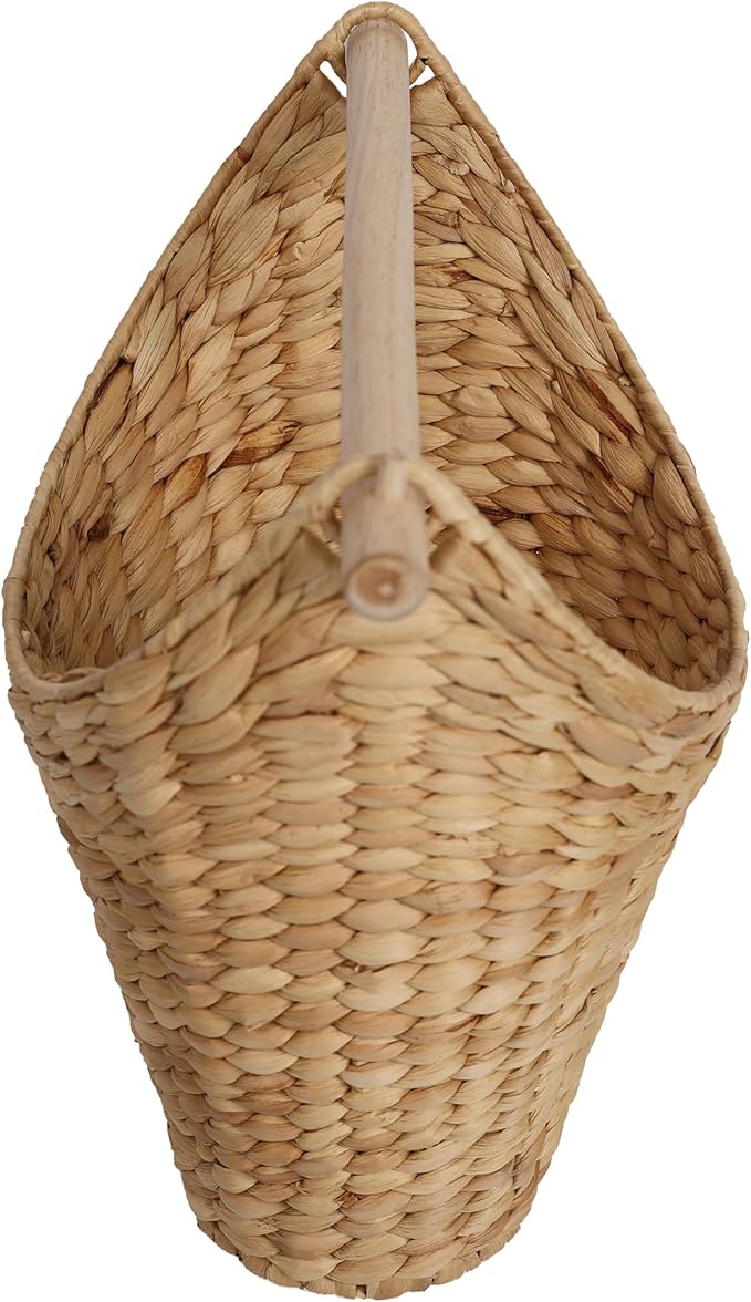 happimess PRH1000A Talia Classic Coastal Hand-Woven Water Hyacinth Toilet Paper Basket with Wood Bar, Reserve Storage for Extra Rolls, Free Standing Magazine Holder, Natural