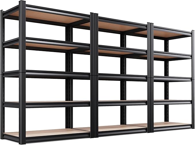 Set of 3 71"H Garage Shelving-2050LBS 5 Tier Storage Shelves,Adjustable Heavy Duty Metal Shelving Unit and Storage Large Rack,Utility Steel Shelf For Shop Warehouse Industrial Pantry 71"x35"x16"