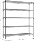 3500LBS 59" W 5 Tier Storage Shelves Rack Metal Wire Shelving Unit, Storage Standing Shelf Organizer for Laundry Bathroom Kitchen Pantry Closet Garage, Chrome 17.7" D x 59.1" W x 70.4" H