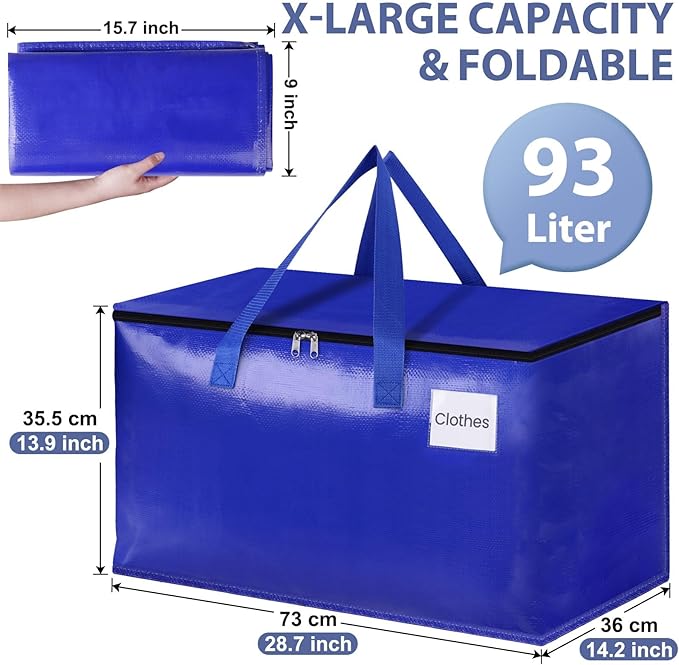 StorageRight Moving Bags-Heavy Duty Moving Boxes, Storage Totes with Zipper, Reinforced Handles and Tag Pocket-Collapsible Moving Supplies for moving, Storage and Travel 93L(Four Colors-10 Pack)