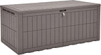YITAHOME XL 200 Gallon Large Deck Box, Waterproof Resin Outdoor Storage Box with Lock and 3-Person Bench Seating for Patio Furniture Cushions,Garden Tools & Pool Accessories, Light Brown