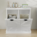Two-Compartment Tilt-Out Laundry Sorter Cabinet,Bathroom Storage Organize Cabinet with 2 Removable Hamper Clothes Basket (White-A)