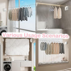 JXKNKSR-Telescopic Clothesline Indoor and Outdoor, Heavy-Duty Laundry Line, Wall Mounted, Safety Lock System (White+10Clothes Pins)