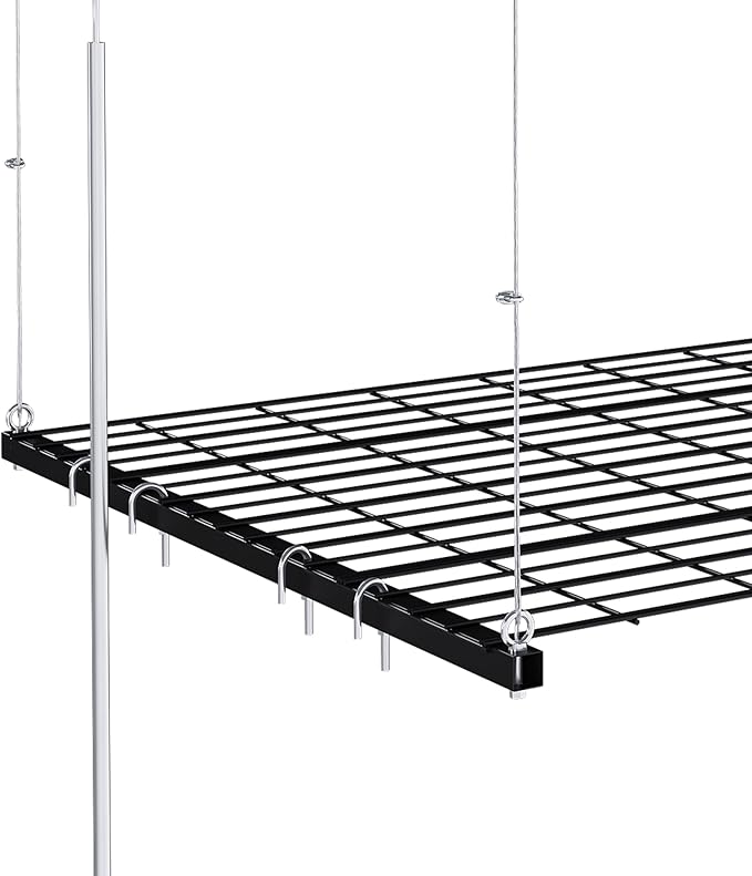 Hanging Garage Ceiling Storage Racks, Adjustable Overhead Garage Storage Lift, Mounted 4×4 FT Heavy-Duty Steel Platform for High Ceilings 10–12 FT, Supports 250 lbs for Everyday Use