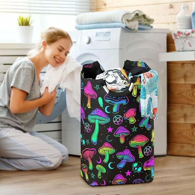 Mushroom Laundry Basket for College Dorm,50L Collapsible Portable Laundry Hamper Storage Basket for Toys Clothes Organizer
