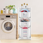 3 Tier Laundry Hamper Basket Sorter Portable Rolling Cart Clothes Storage Porous Design With Wheels, For Clothes, Toiletries, Bathrooms, Laundry Rooms, Bedrooms, White