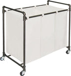 028-28003 Modern Industrial Style 3 Section Laundry Sorter, 33.24” W x 17.10” D x 30.50”H, Satin Pewter