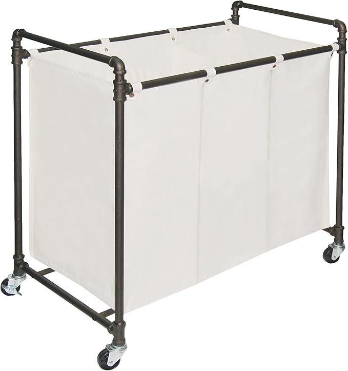 028-28003 Modern Industrial Style 3 Section Laundry Sorter, 33.24” W x 17.10” D x 30.50”H, Satin Pewter