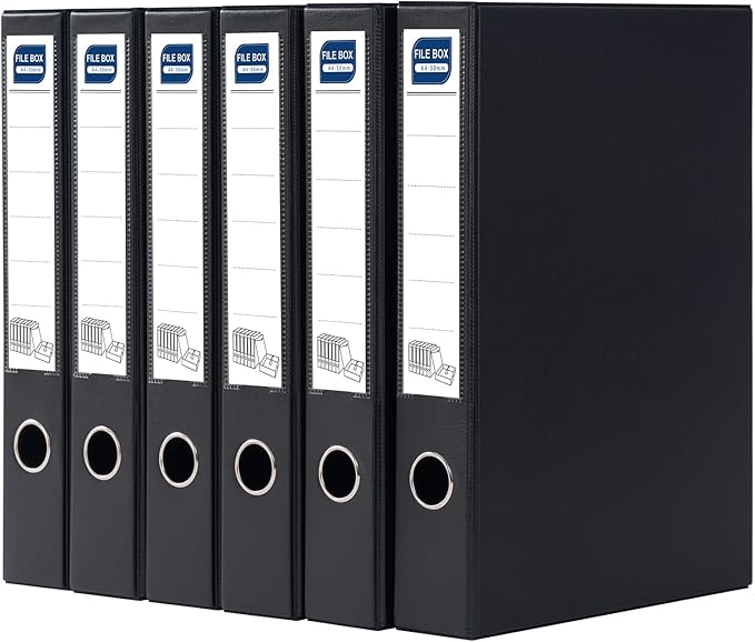 Storage File Boxes A4, 6 Pack Foldable File Box with Clip, 50mm Spine, Plastic Archives Cases with Magnetic Closure, Document File Folder Organizer Storage Filing Box for Office School, Black
