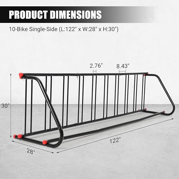 Commercial Grid Bike Rack for 10 Bikes - Heavy Duty Metal Bike Stand Floor, 66.1 LBS Q235 Steel Outdoor Bicycle Parking Rack for Garage, Retail, School, Backyard, Bike Shop (Single Side)