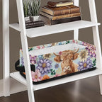 Narrow Storage Basket Small Toilet Paper Storage Bins Collapsible Canvas-like Fabric Organizer for Bathroom Kitchen Living Room Accessories and Decor, Boho Flower Highland Cow