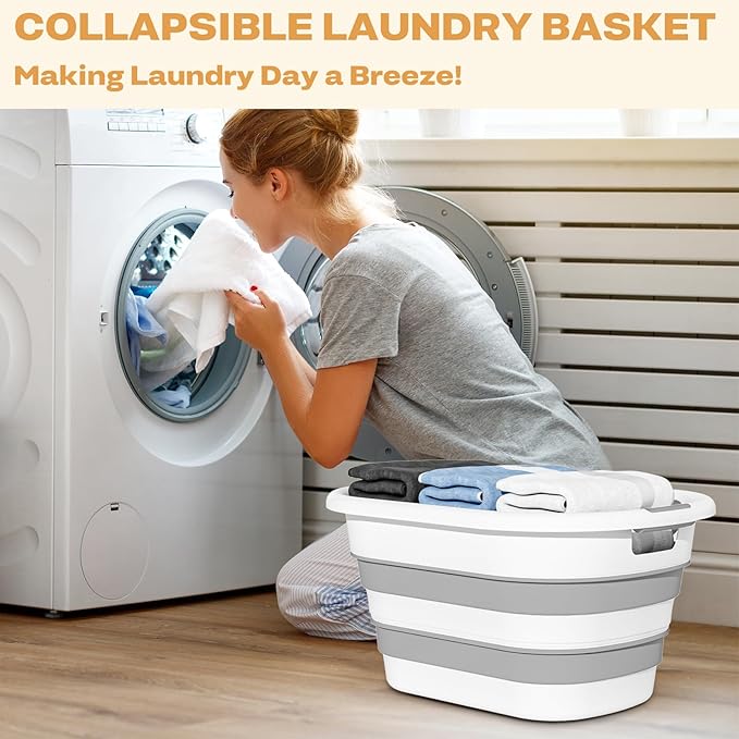 43L(11.5Gallon) Collapsible Laundry Baskets Plastic, Pop Up Laundry hamper/Storage Container, Foldable Laundry Basket with Large Capacity,Sturdy,Space Saver (Grey, 2 Packs)