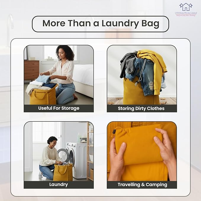 LFH Home Large Premium Cotton Canvas Laundry Bag with Drawstring and Handles Heavy Duty, Multi-Use, and Washable for Home, Travel, College or Storage 24x36 (Pack of 2)-Yellow